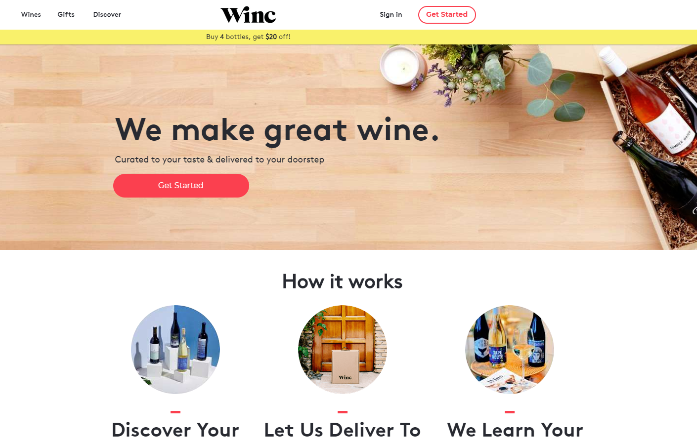 Winc home page