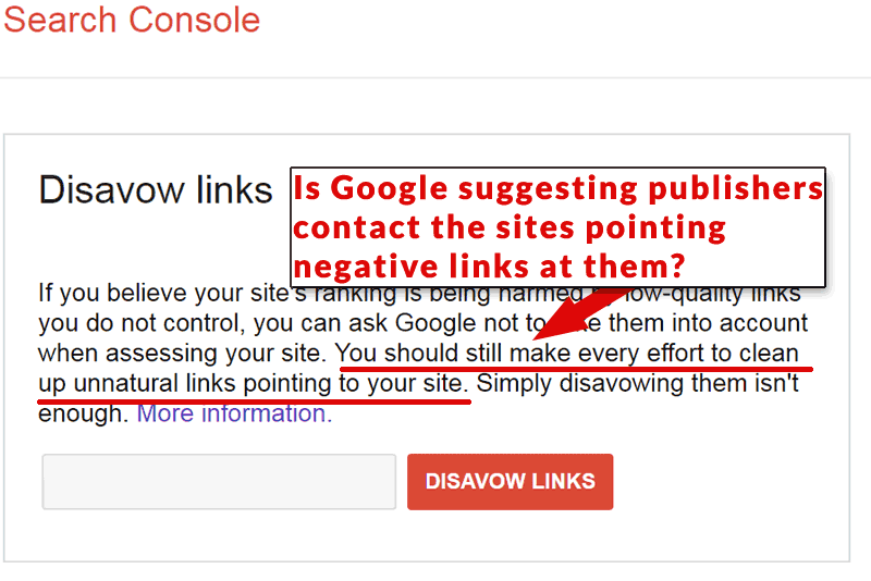 Another screenshot of Google disavow tool