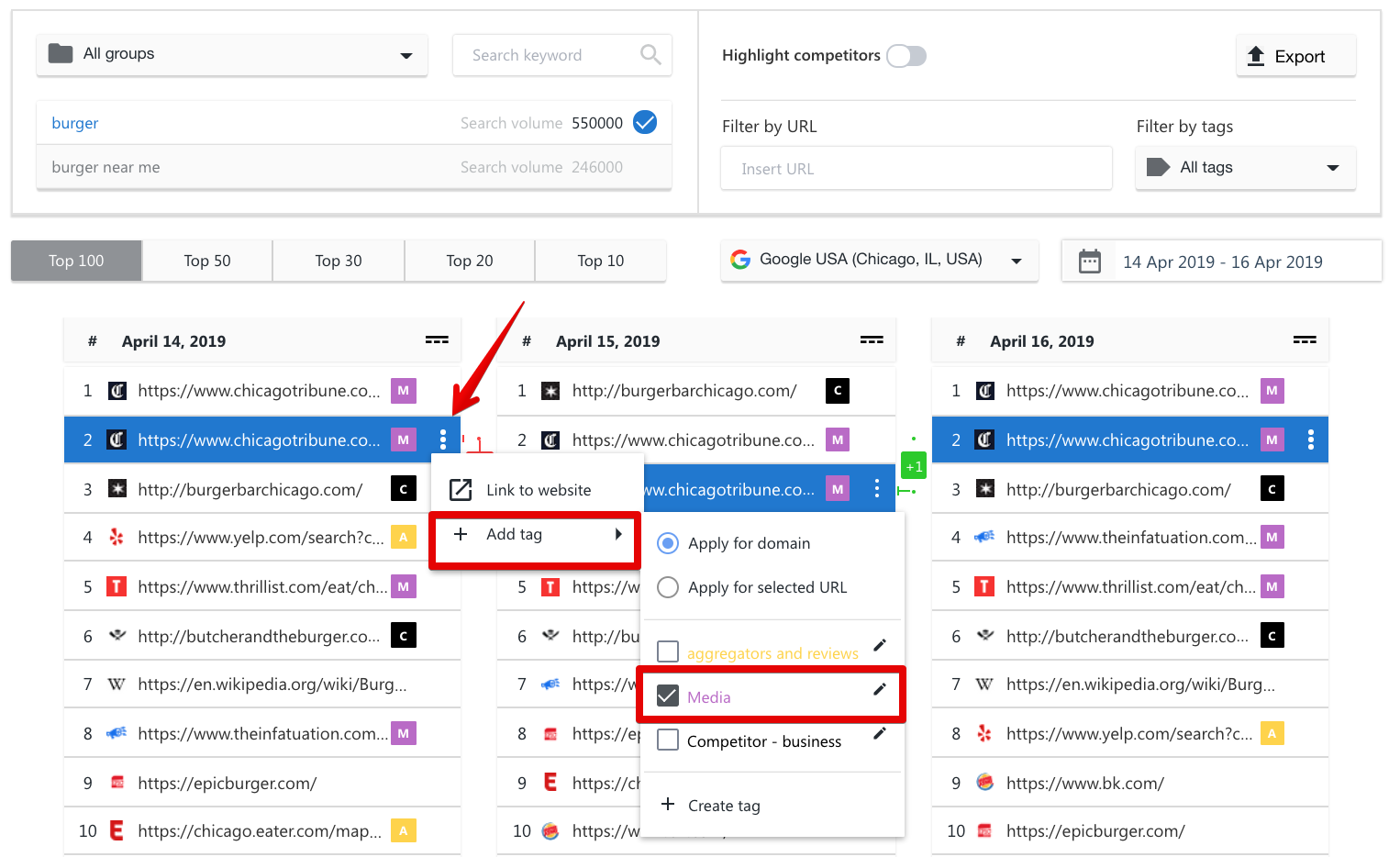 Tagging domains for link building