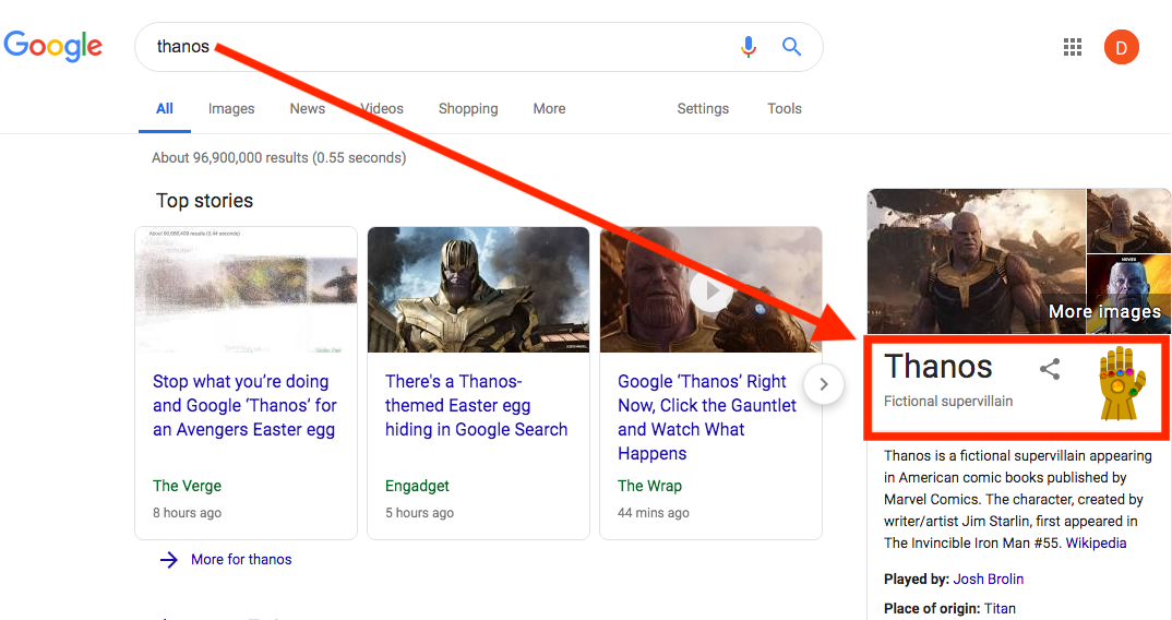 Thanos Google search easter egg