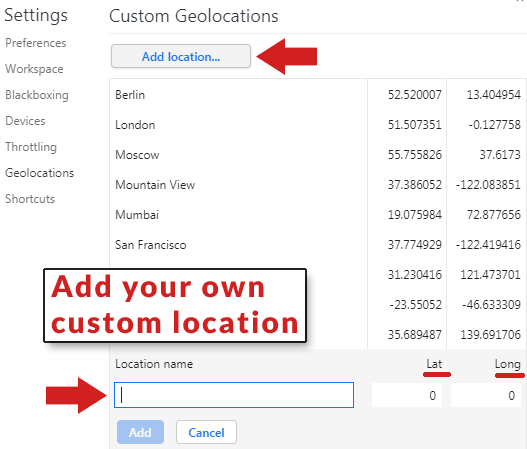 Add your own custom geolocation