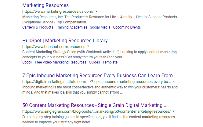 Marketing Resources SERPs