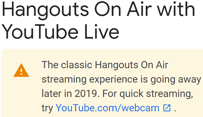 Screenshot of official Google notice that Hangouts is going away.