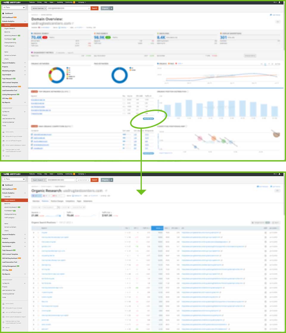 SEMrush screen shots