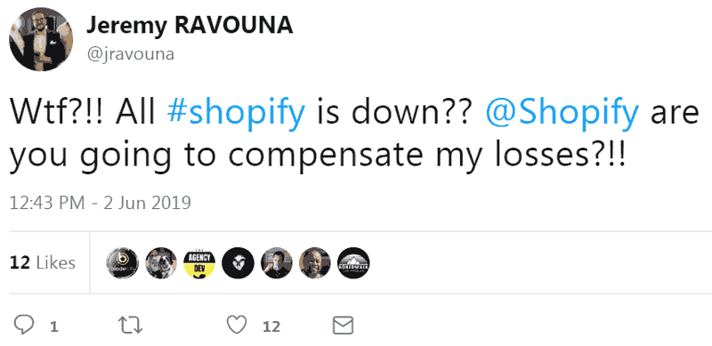 Screenshot of an angry tweet by a Shopify customer 