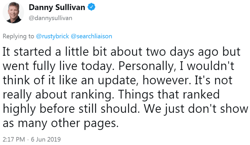 Screenshot of tweet by Google's Danny Sullivant