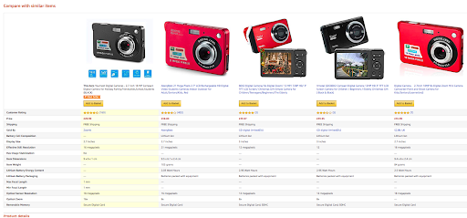 Amazon Product Comparison Table