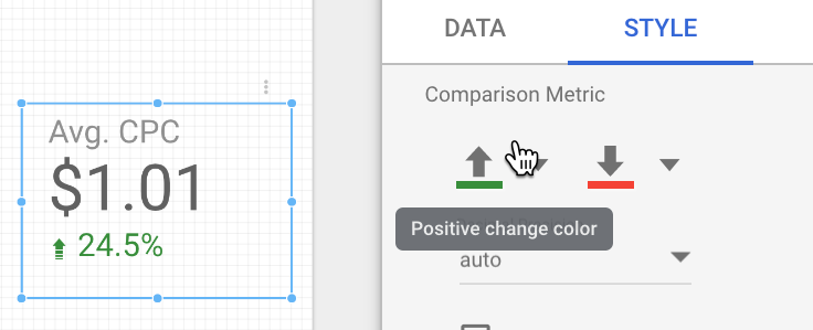 set color of comparison metrics in data studio style panel