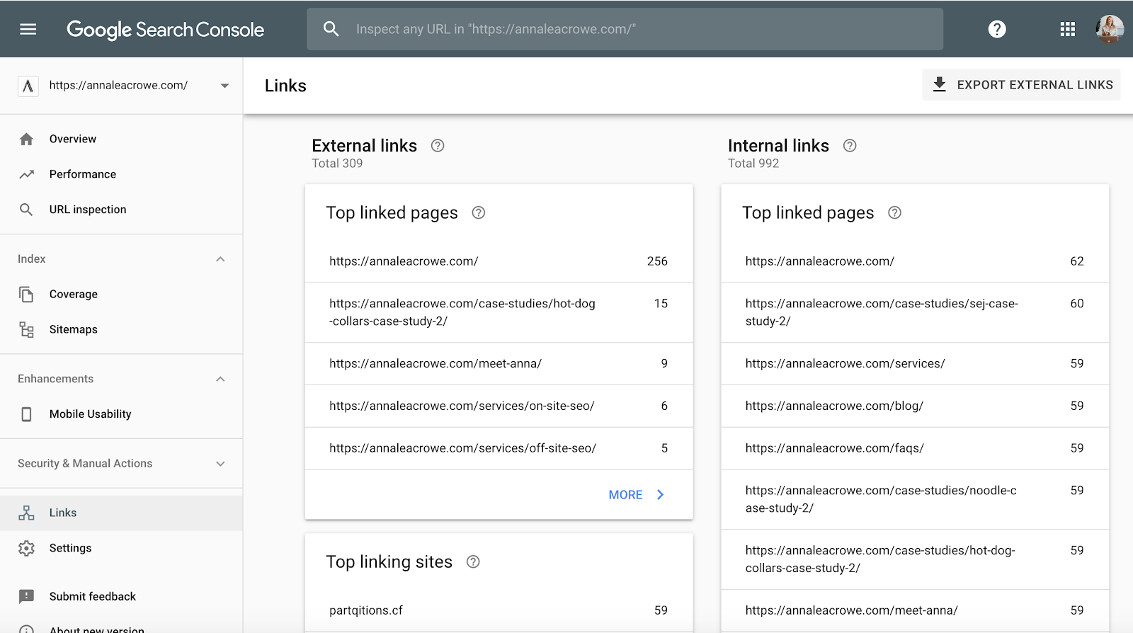 GSC top linking sites