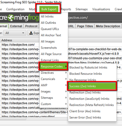 如何通过ScreamingFrog批量导出找到2xx HTTP成功代码