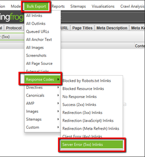 How to find 5xx error codes - ScreamingFrog Bulk Export