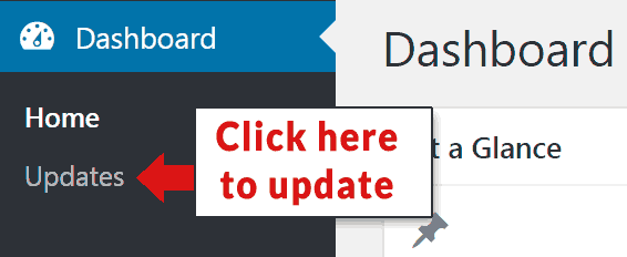 Screenshot of WordPress Dashboard Update Link