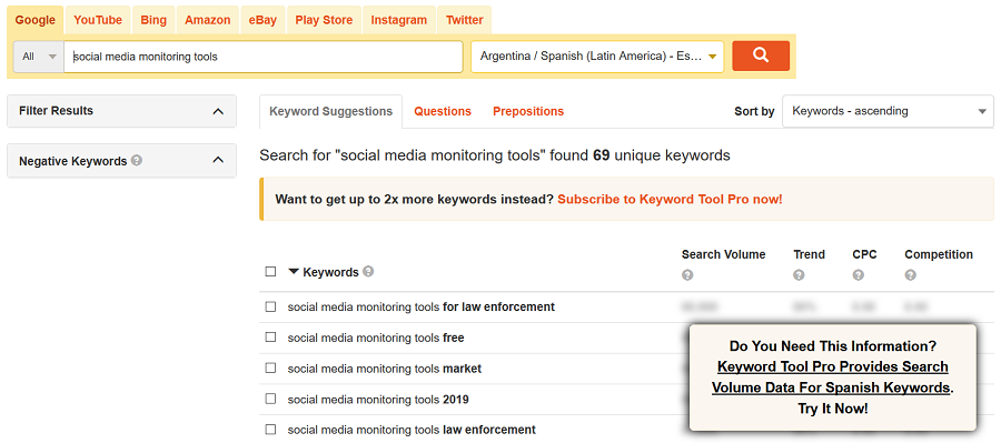 international keyword research tools keyword tool io