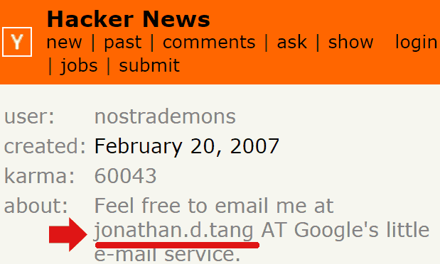 screenshot of ex-googler hacker news profile
