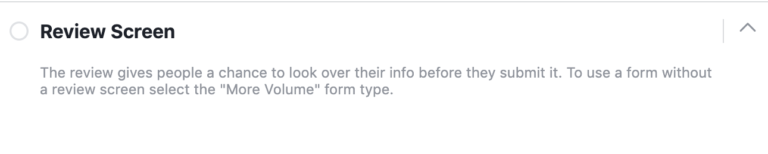 Facebook Lead Gen Form Review Screen