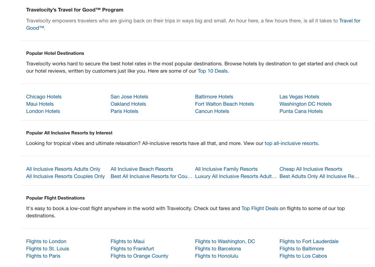 travelocity internal links