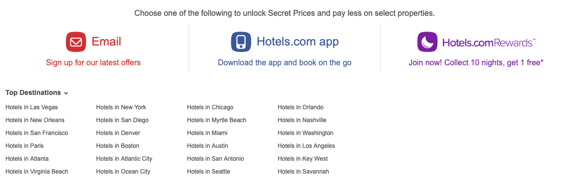 hotels footer links