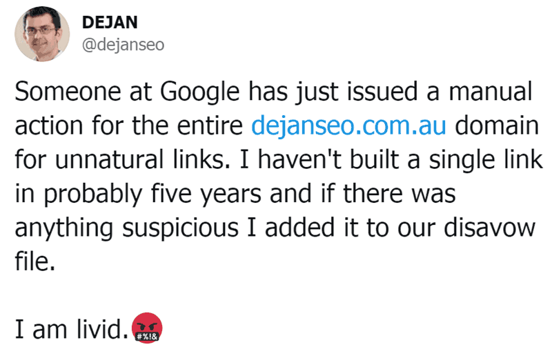 Screenshot of a tweet by dejan seo