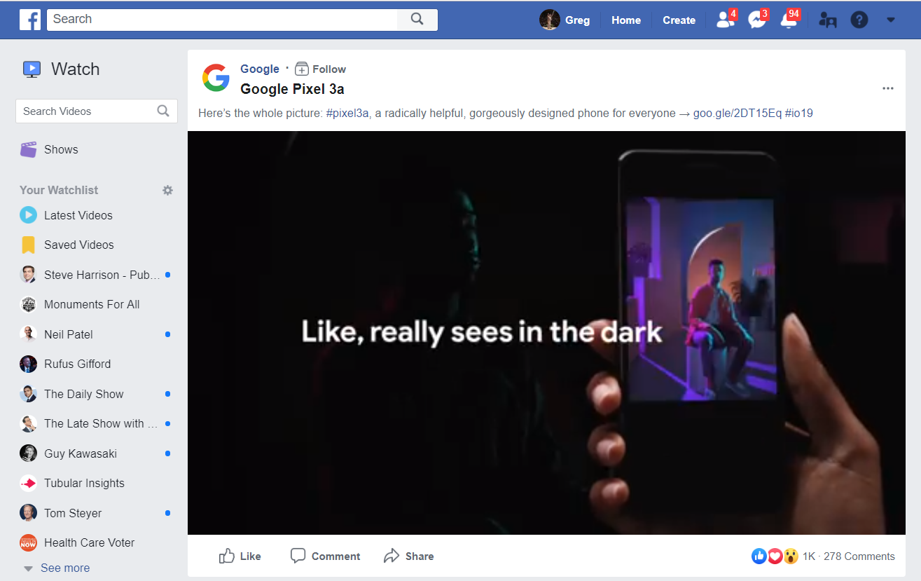 Google Facebook post