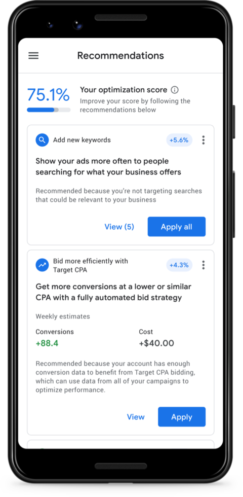 Google Ads App Now Displays Campaign Optimization Scores