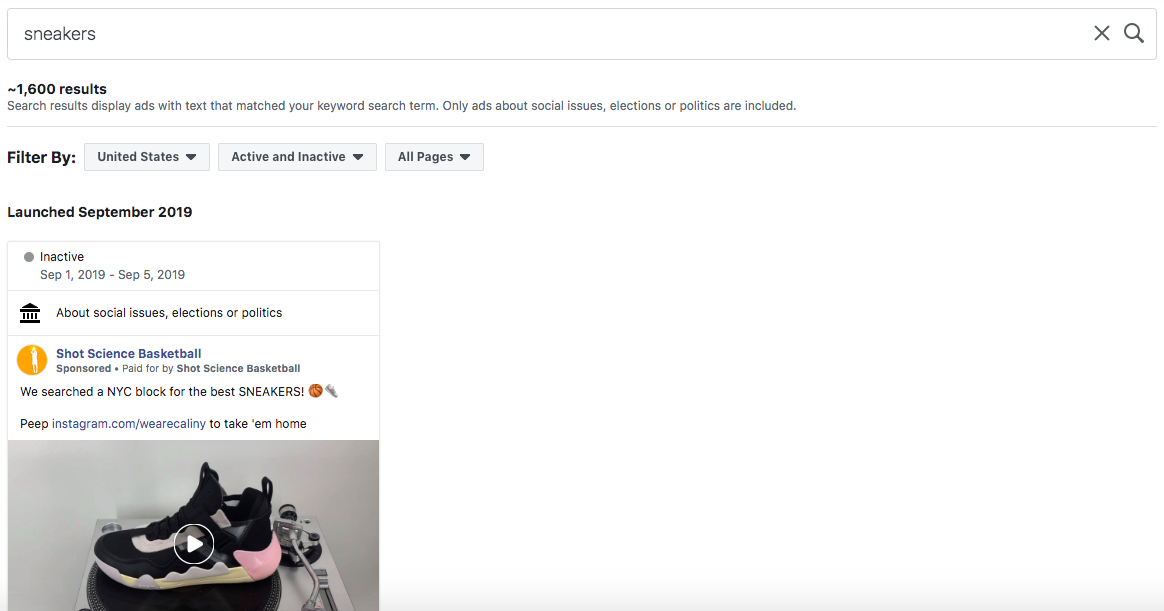facebook ads library search