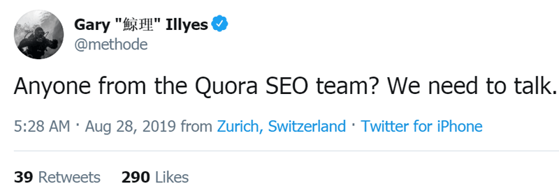 Screenshot of a tweet by Google's Webmaster Analyst, Gary Illyes