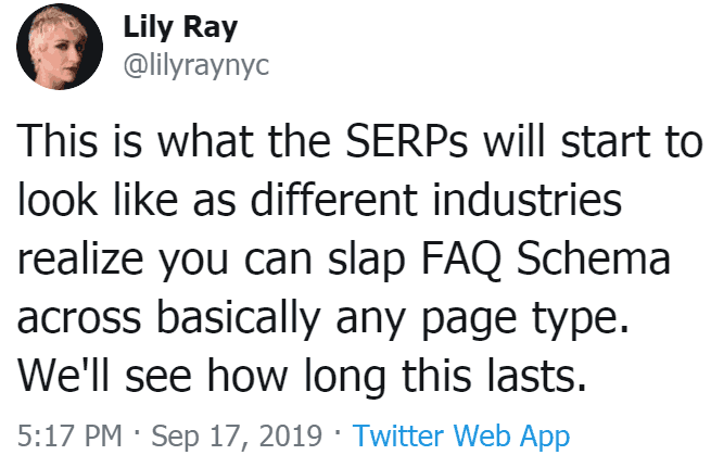 Screenshot of a tweet by lily ray
