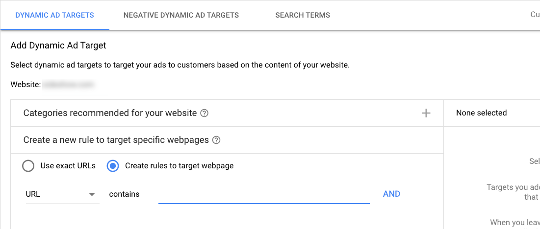 dynamic search ads setup screenshot