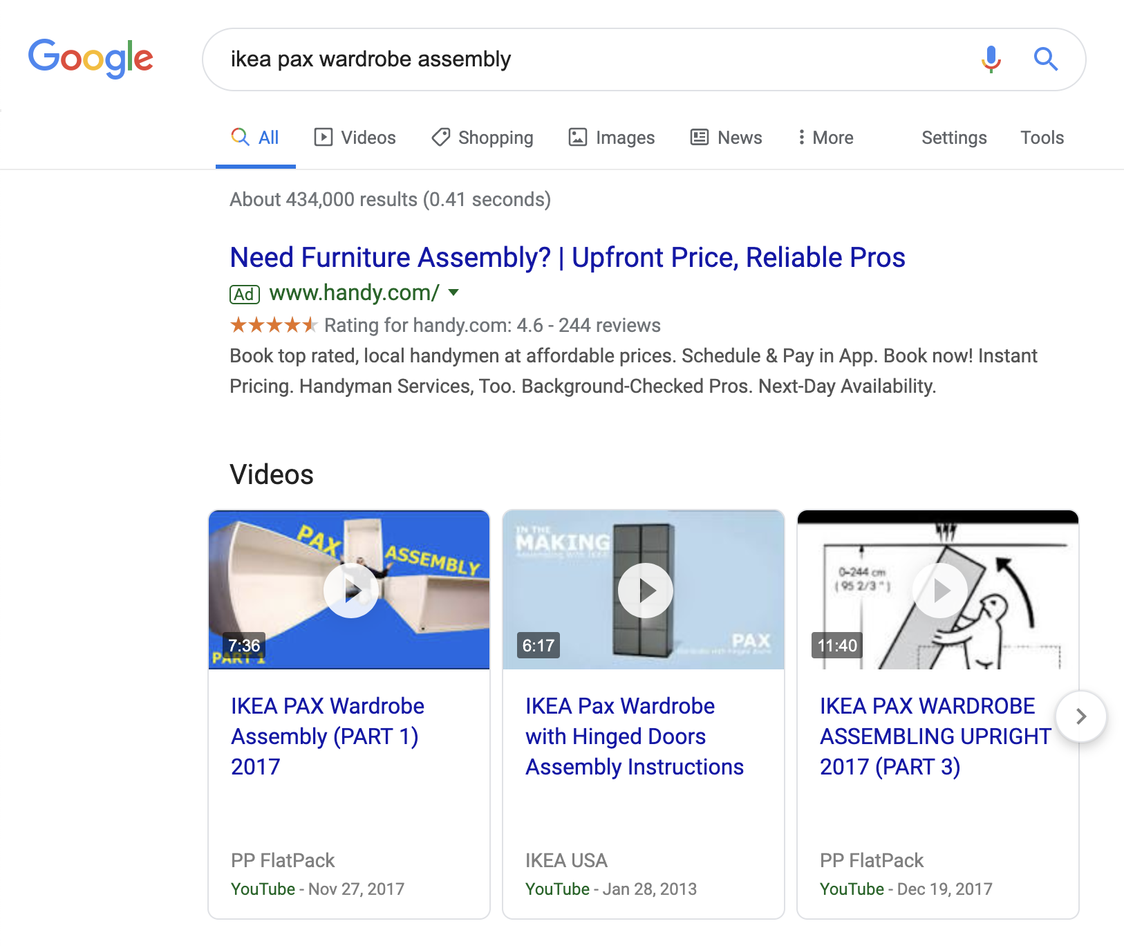 SERP for ikea pax wardrobe assembly query