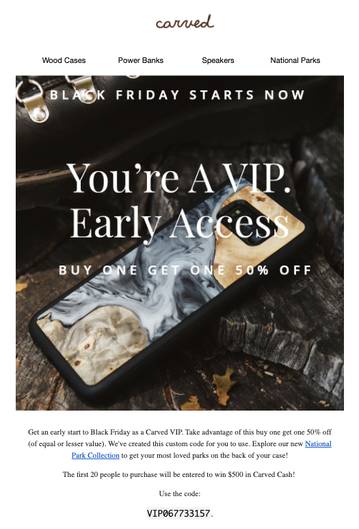 VIP Early Access email from Carved