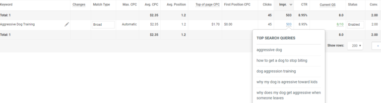 Broad match keyword leading to useful queries