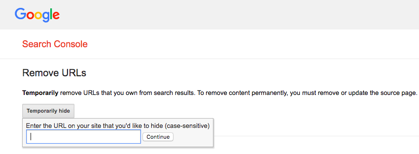 Remove URLs tool in Google Search Console