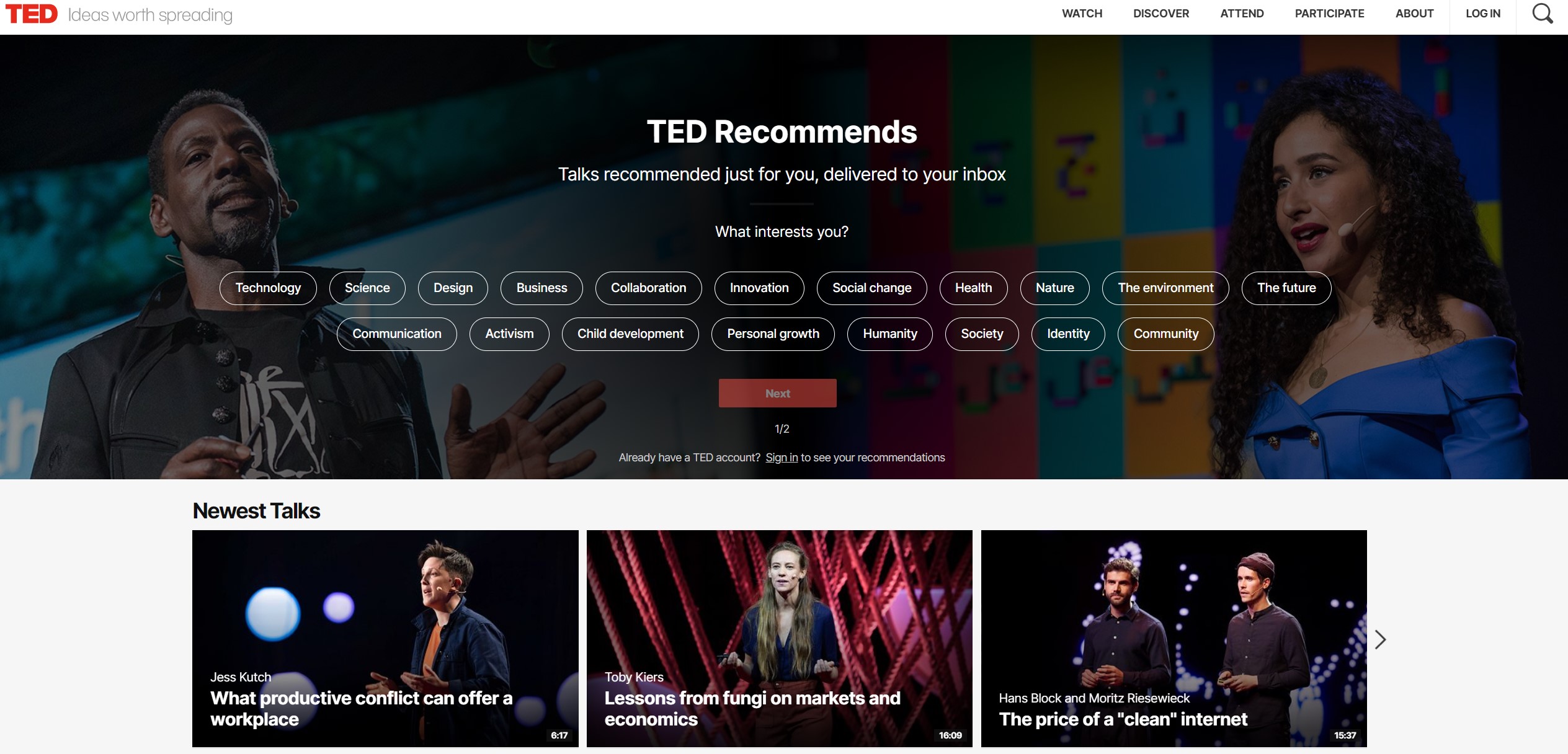TED home page example