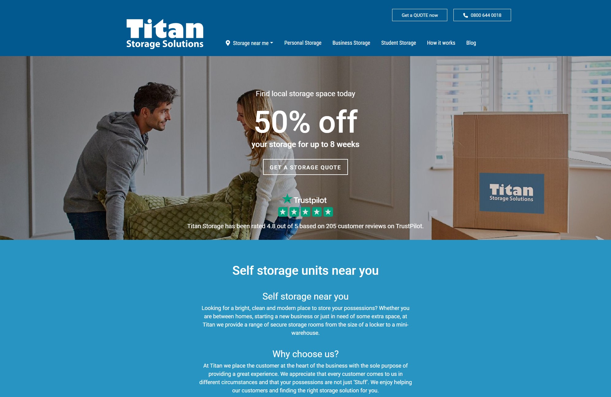 Titan Storage Solutions home page example