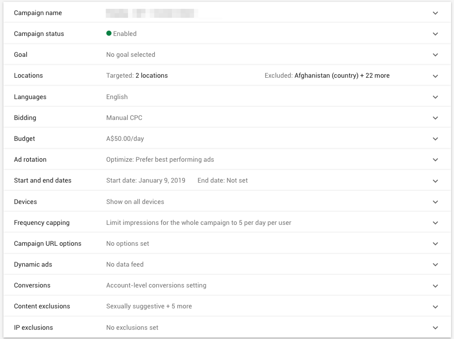 Google Display Campaign Settings