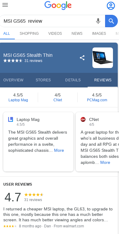 Google review result