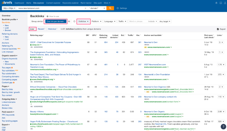 ahrefs link export