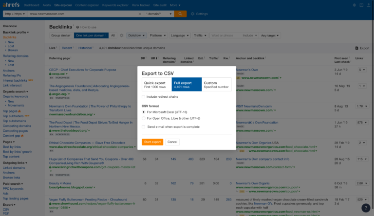 ahrefs export