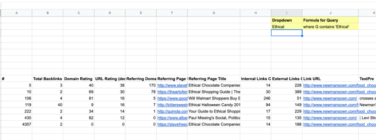 query formula table