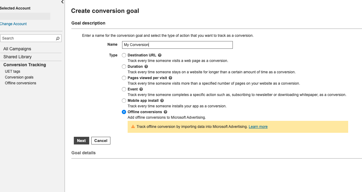 Create Conversion Goal