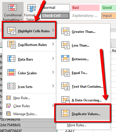 Highlight Cells Rules for Duplicate Content