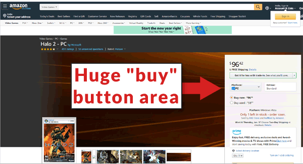screenshot of a huge buy button on amazon.com