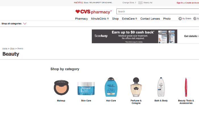 screenshot of plain-looking cvs website