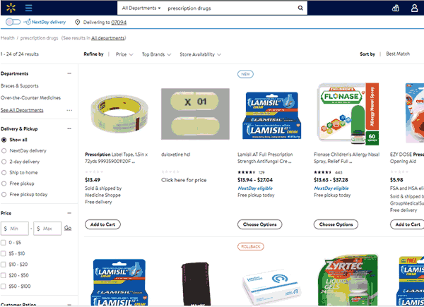 Screenshot of plain looking walmart site