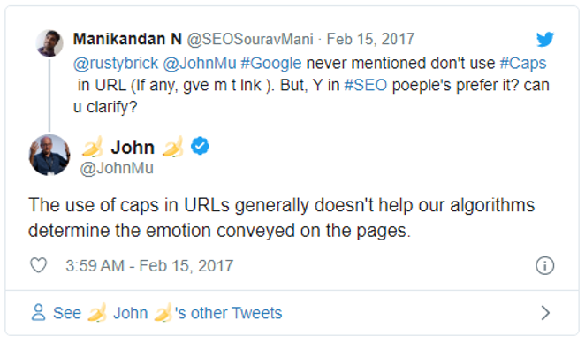 John Mueller: Caps in URLs don't help our algorithms understand emotion