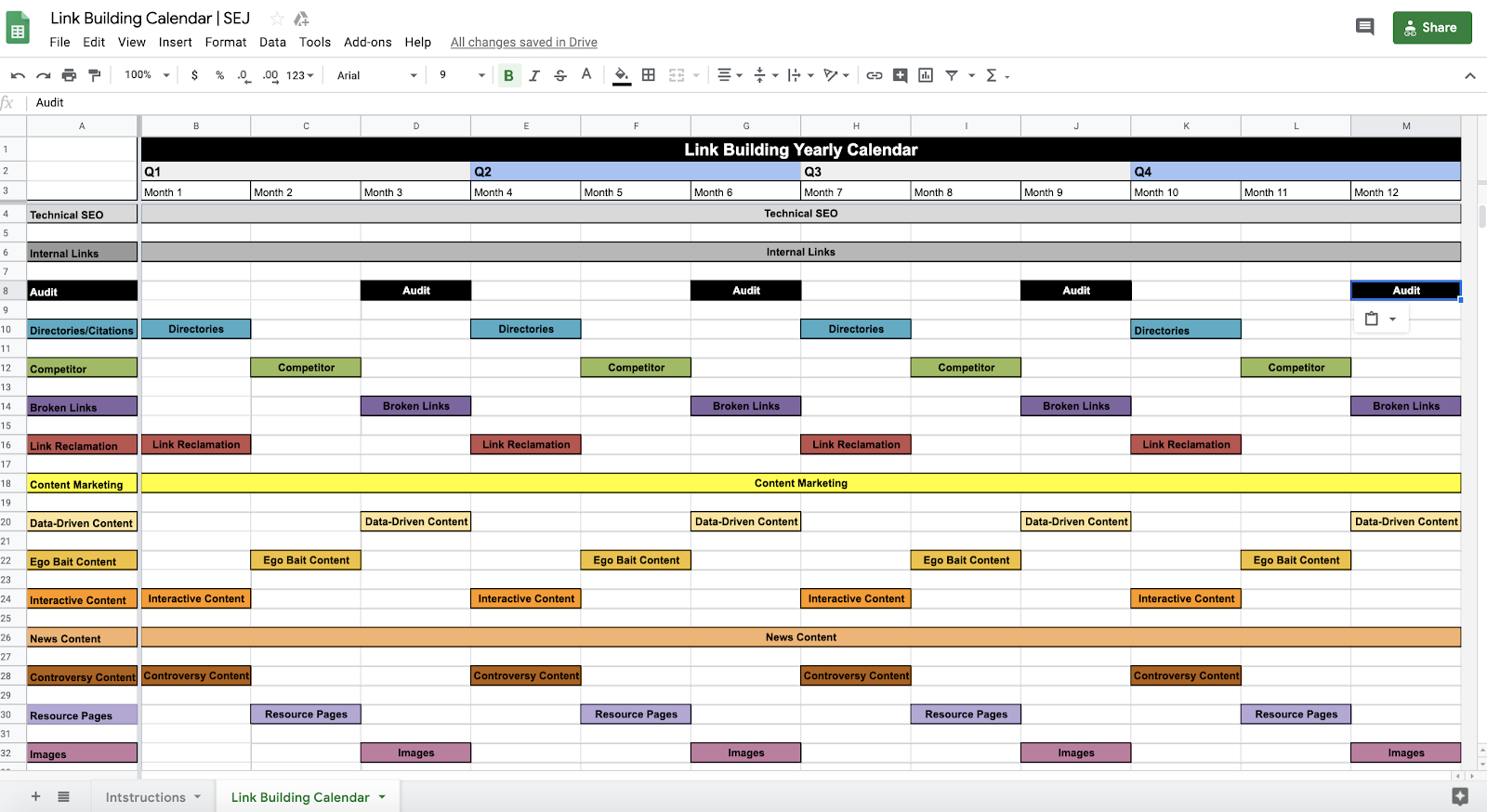 Link Building Calendar