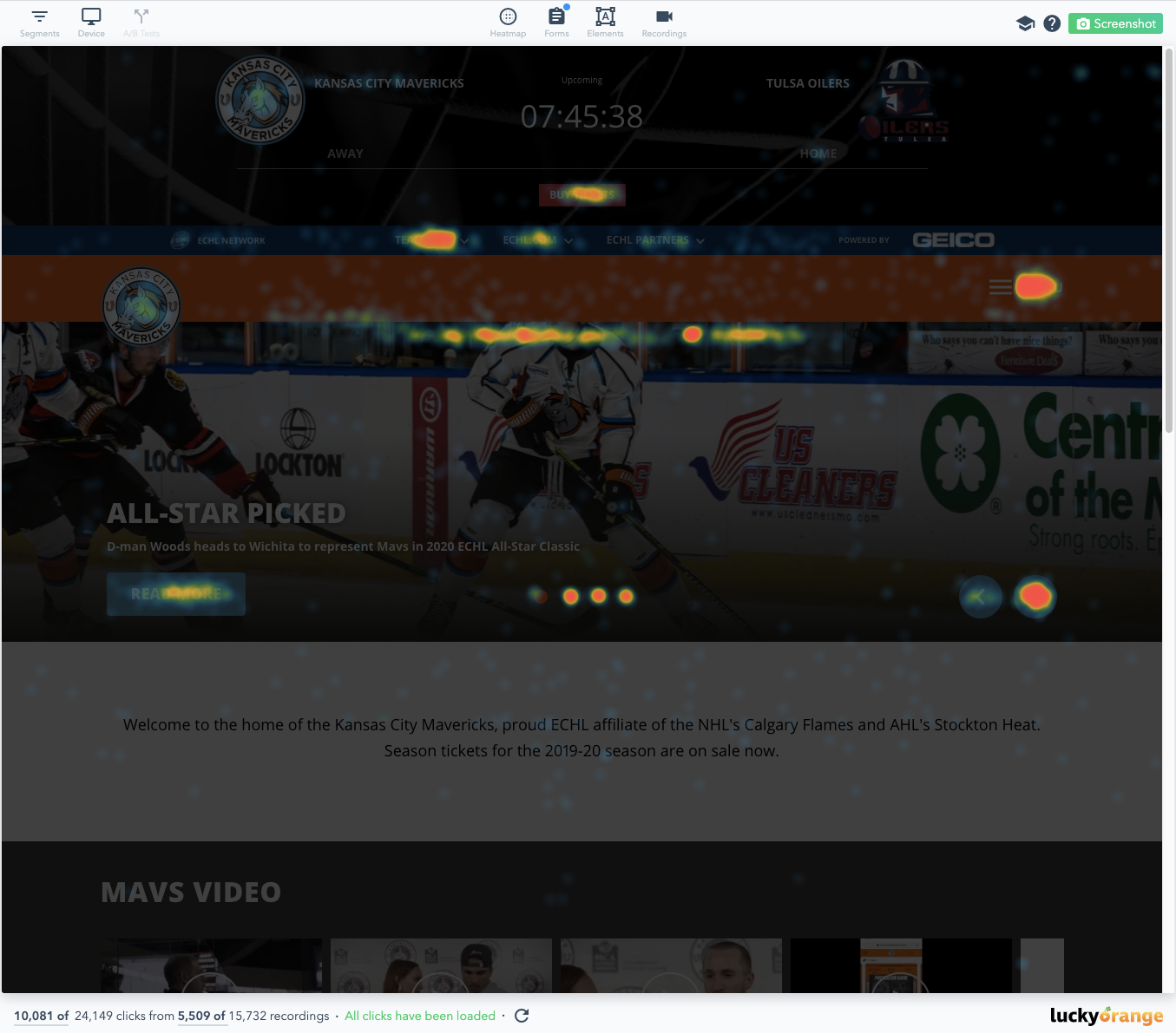 Lucky Orange heatmap screenshot