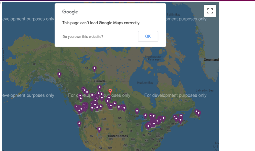 Example of Google Maps API error