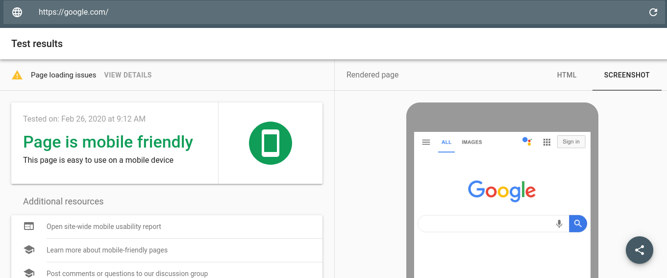 Google's Mobile Friendly Test