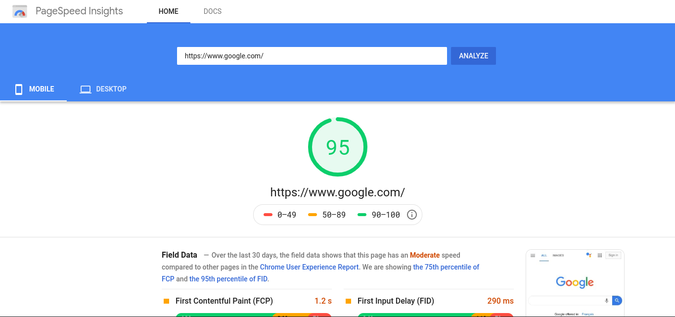 Google's PageSpeed Insights